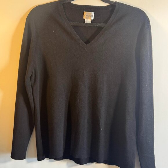 Chico's Black V- neck Sweater - Picture 1 of 5